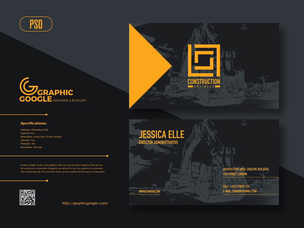 Free Construction Business Card Design Template Graphic Google 