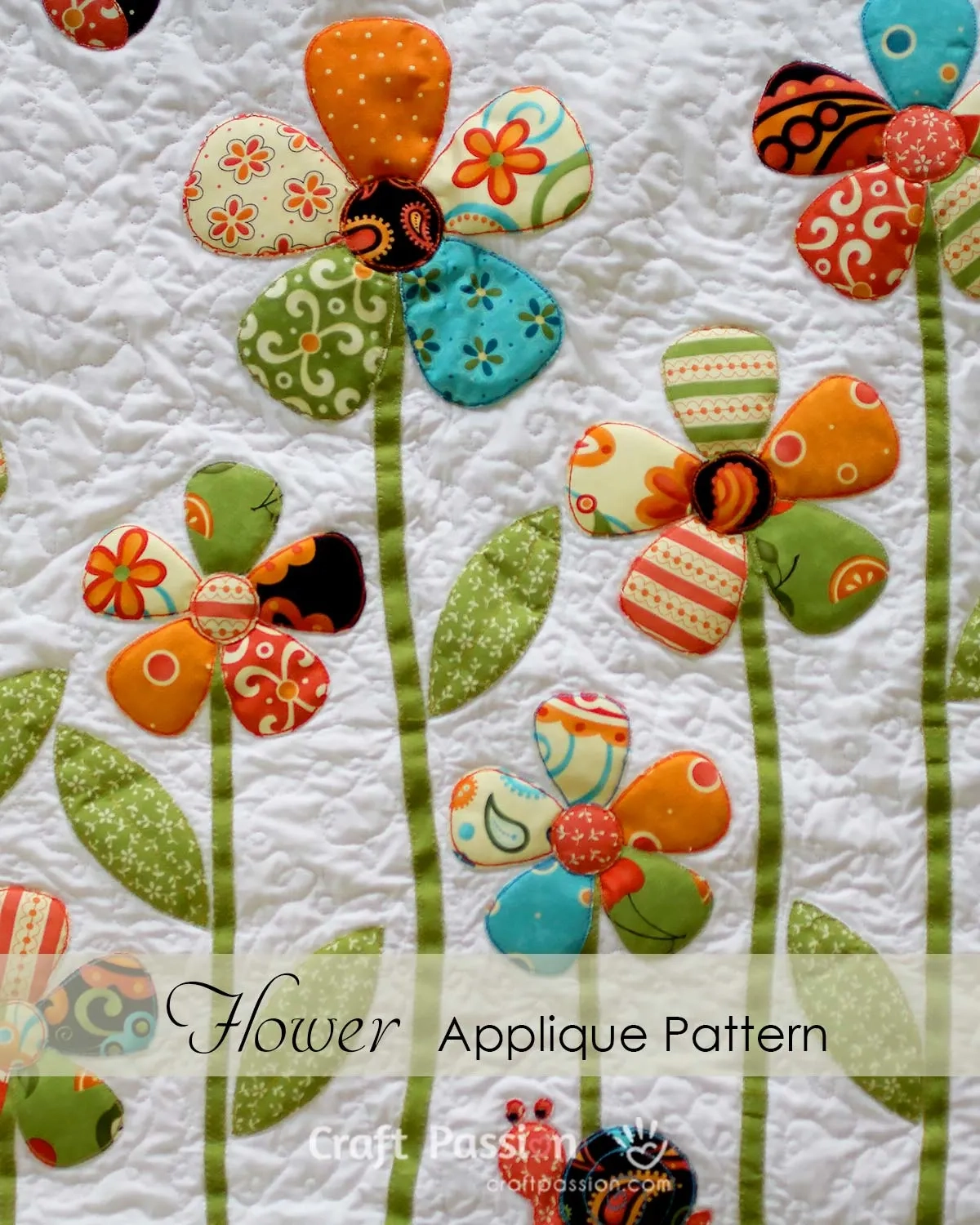 Free Flower Applique Pattern With Leaf amp Stem Craft Passion