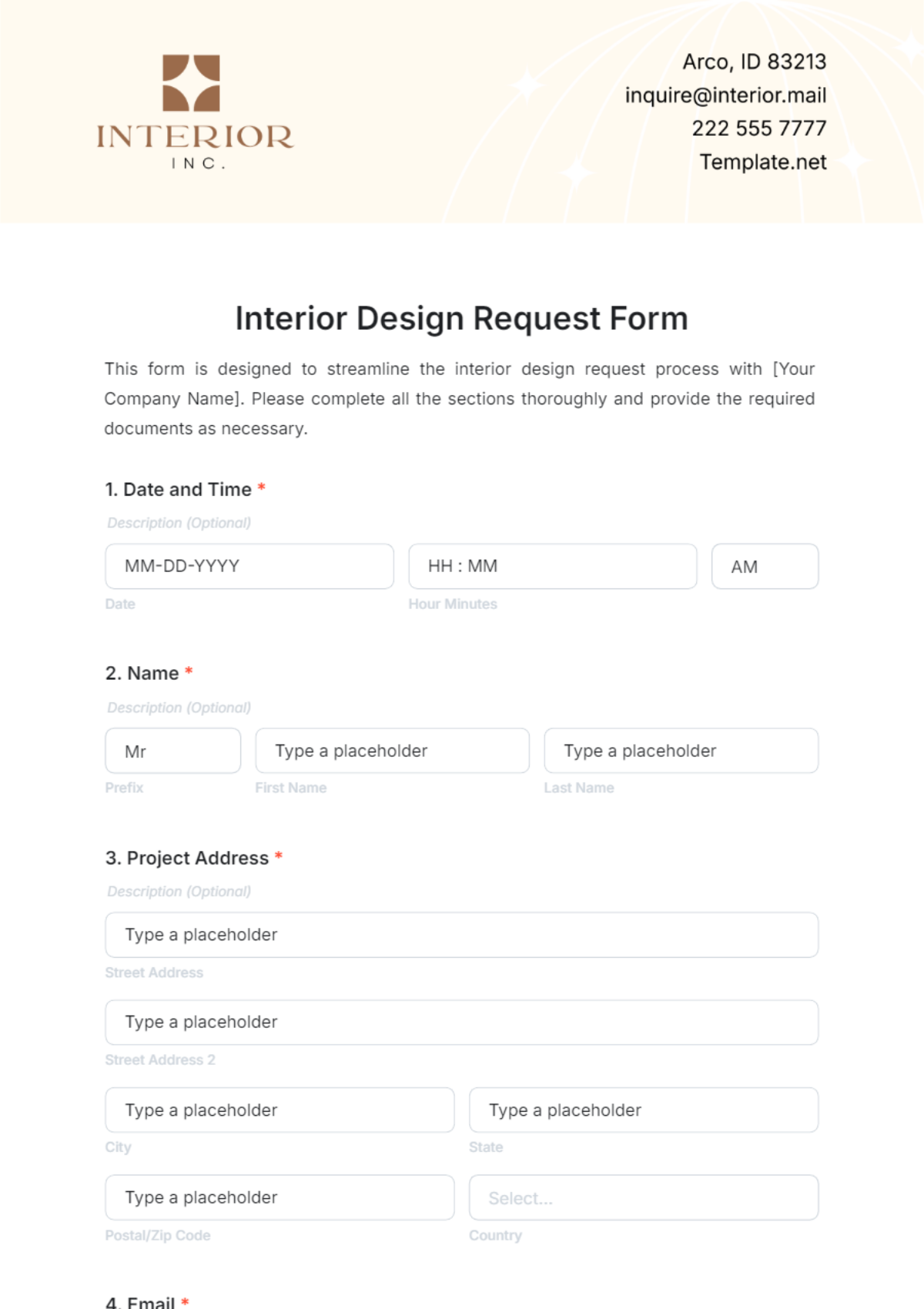 Free Interior Design Request Form Template To Edit Online