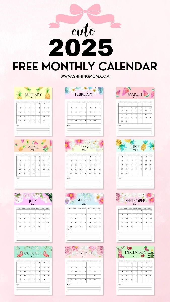 Free Monthly 2025 Calendar For Instant Download Cute Templates 