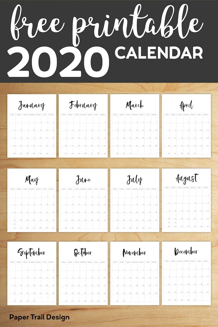 Free Printable 2020 Calendar Template Pages Paper Trail Design