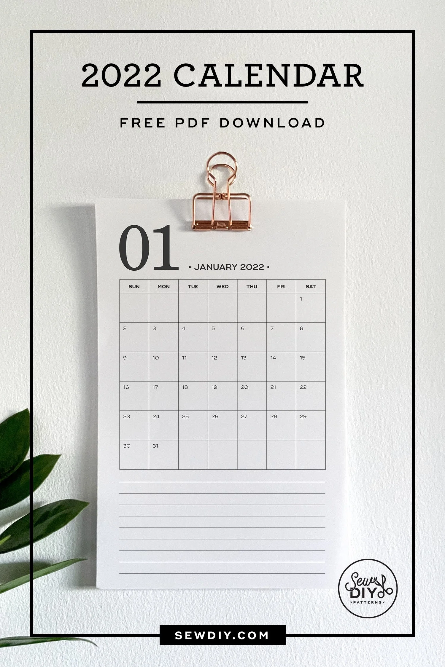 Free Printable 2022 Monthly Calendar Sew DIY