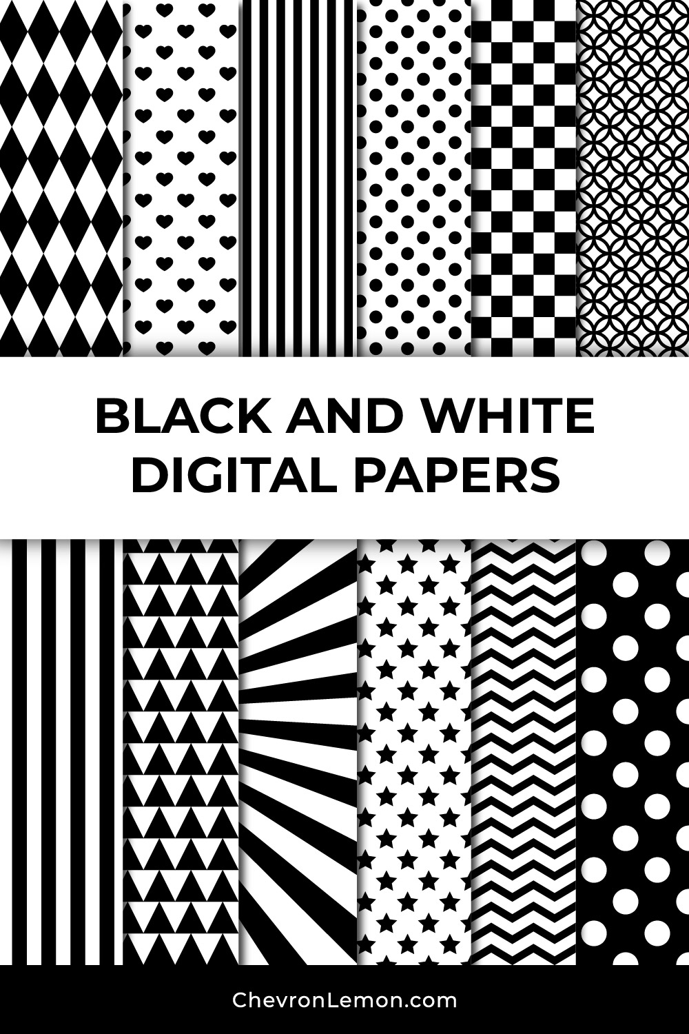 Free Printable Black And White Digital Paper Pack Chevron Lemon