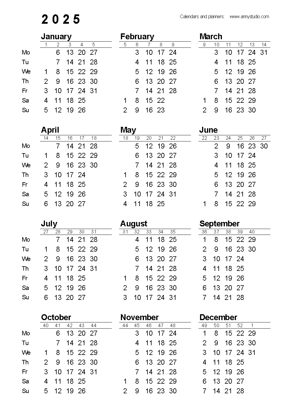 Free Printable Calendar Designs for Year 2025 Printable