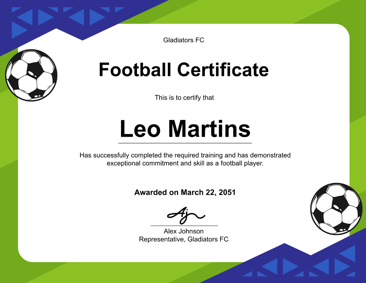 Printable Football Award Certificate Template