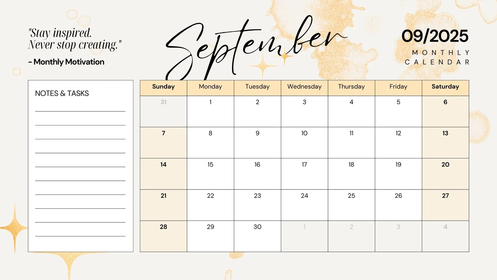September Printable Calendar With Designs