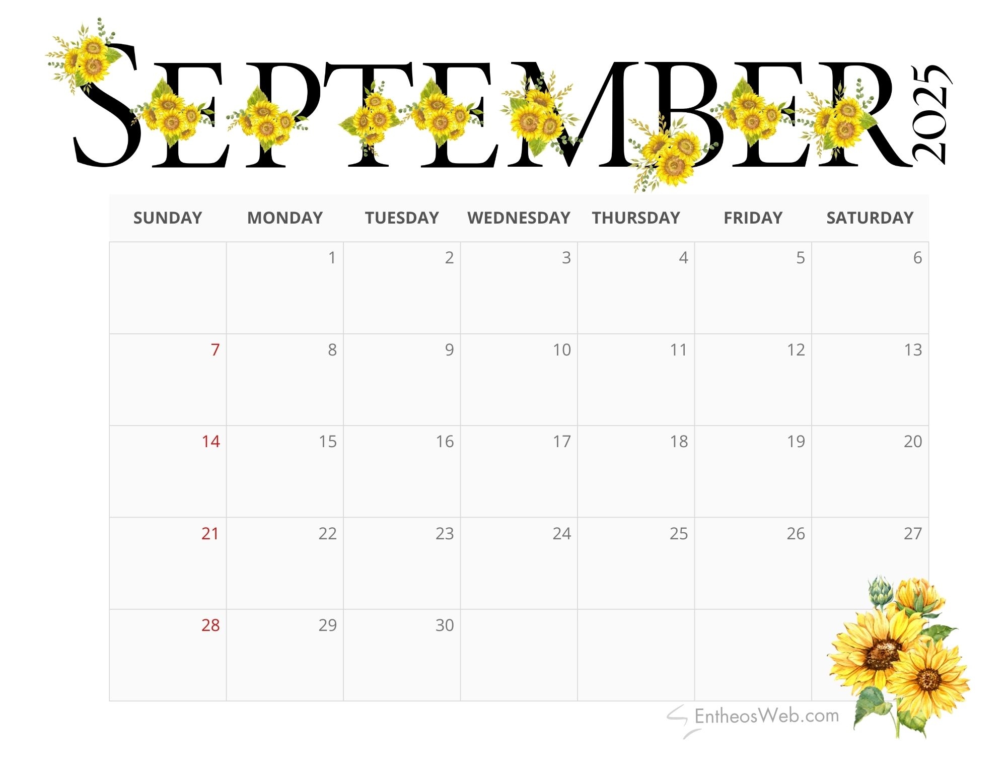 Free Printable September 2025 Calendars EntheosWeb