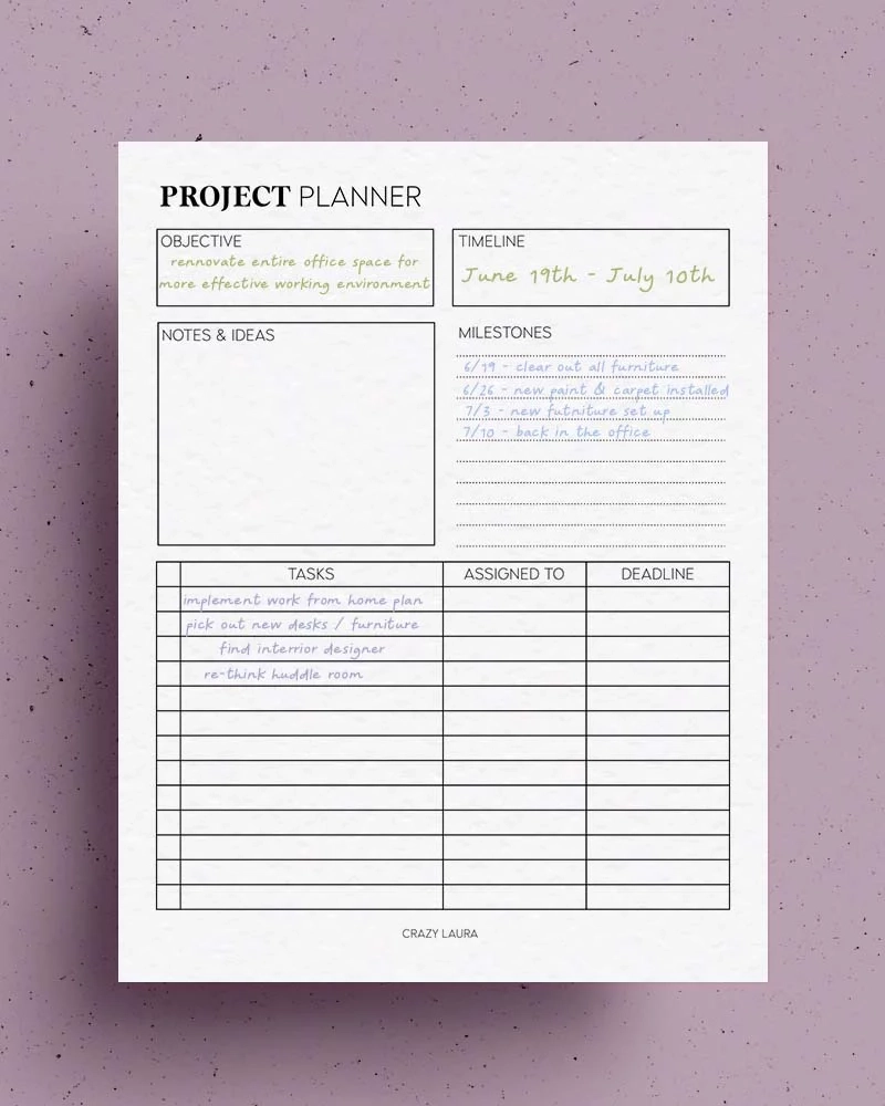 Free Project Planner Printable amp Overview PDF Sheets Crazy Laura