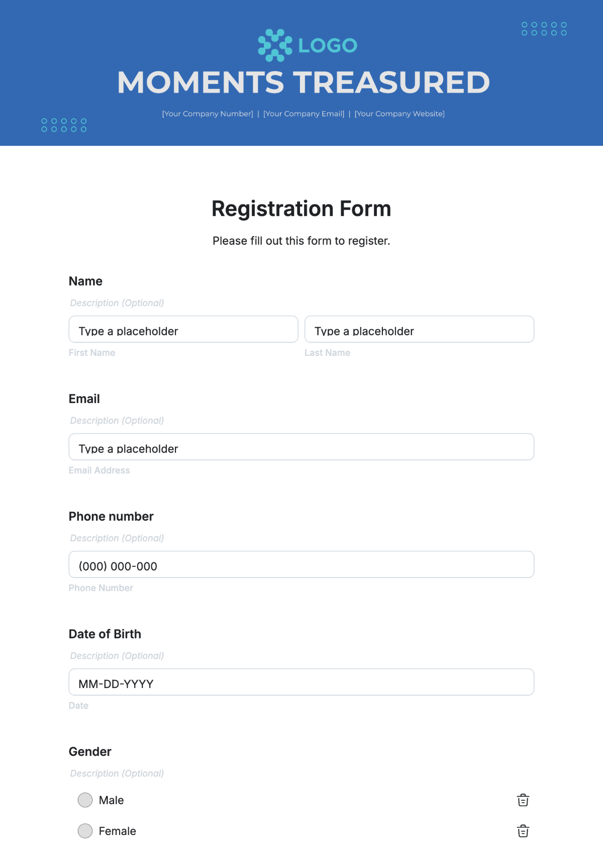 Free Registration Form Template To Edit Online