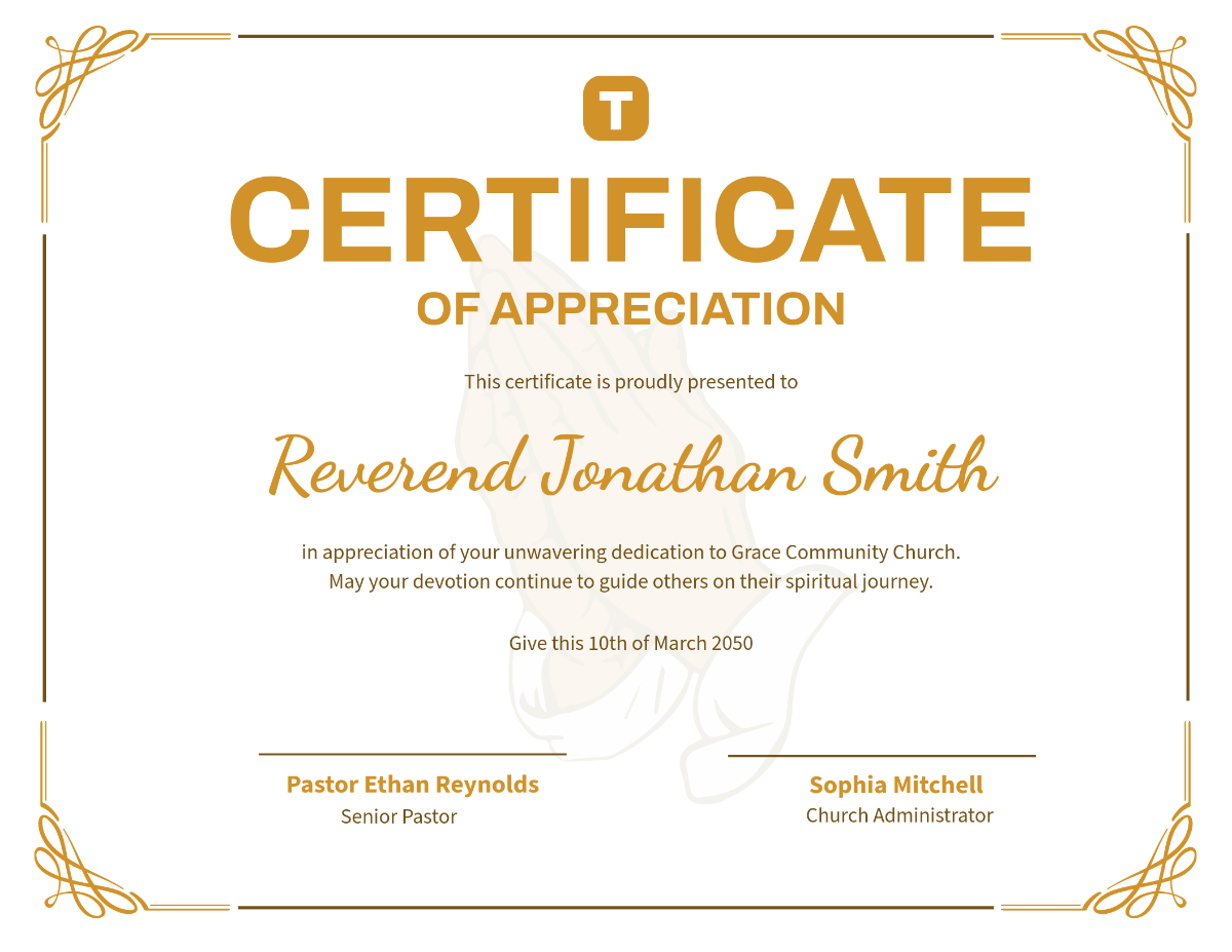Free Sample Church Certificate Of Appreciation Template To Edit Online