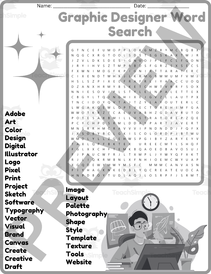 Graphic Designer Word Search Puzzle Worksheet Activities