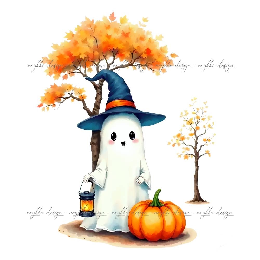 Halloween Gespenst Clipart Bundle 6 Aquarell Illustrationen F r Printables Sublimation Kommerzielle Nutzung