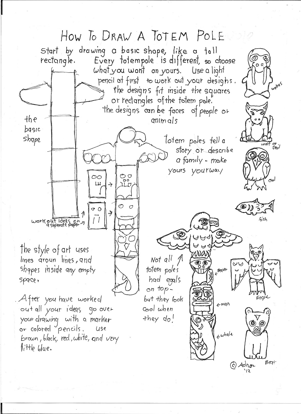 How To Draw Worksheets For The Young Artist How To Draw A Totem 