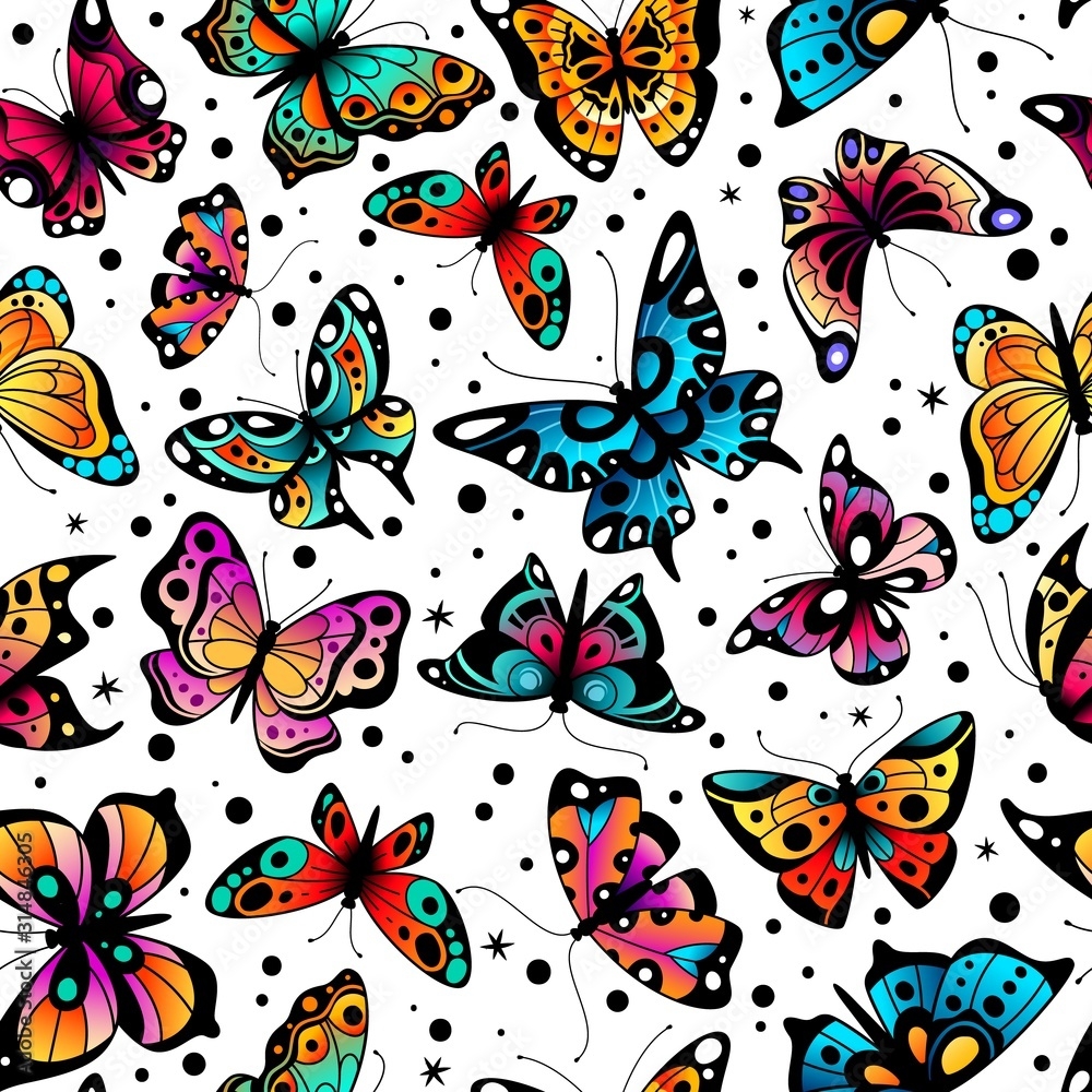 Image Vectorielle Stock Butterfly Seamless Pattern Cute Colorful 