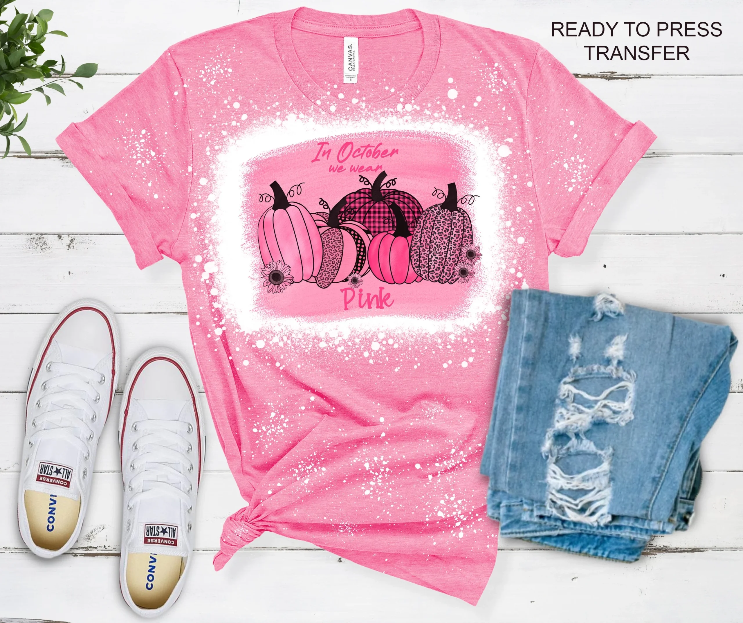 In October We Wear Pink T Shirt Transfer DTF Tshirt Heat Transfer 