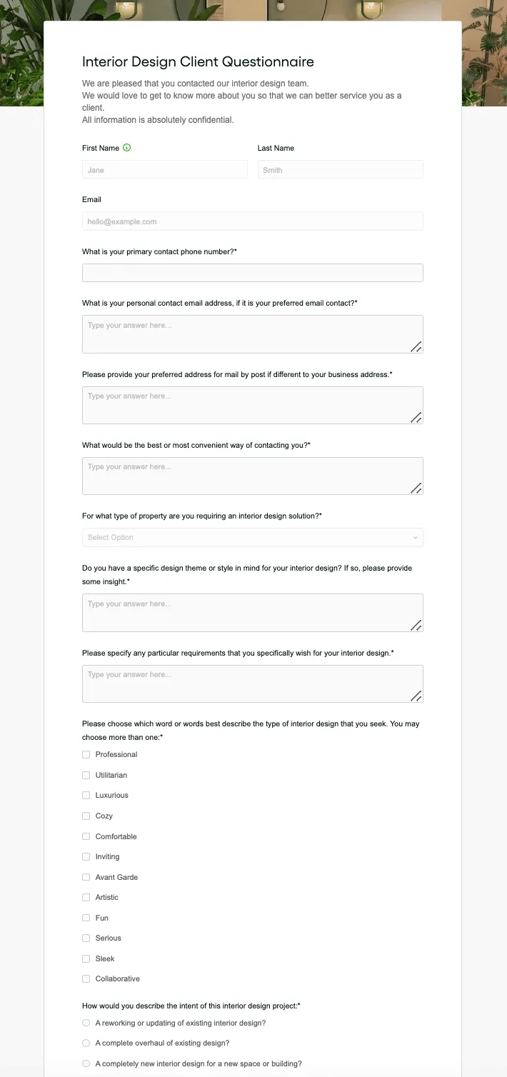 Interior Design Client Questionnaire Template FREE 2025 Updated 