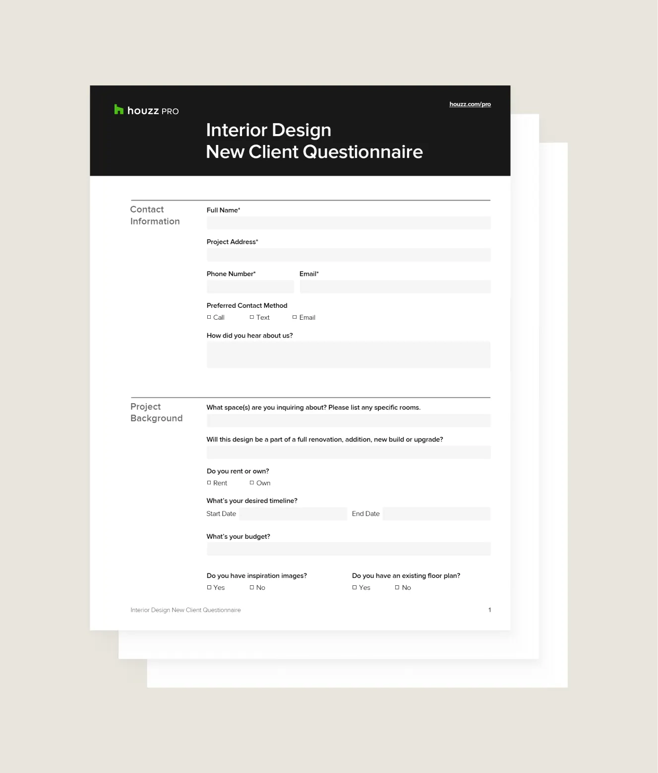 Interior Design Questionnaire For Clients PDF Template