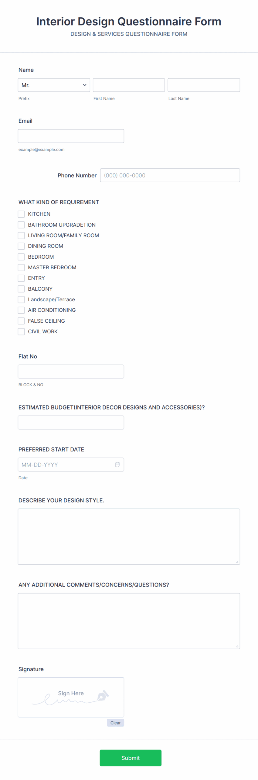 Interior Design Questionnaire Form Template Jotform