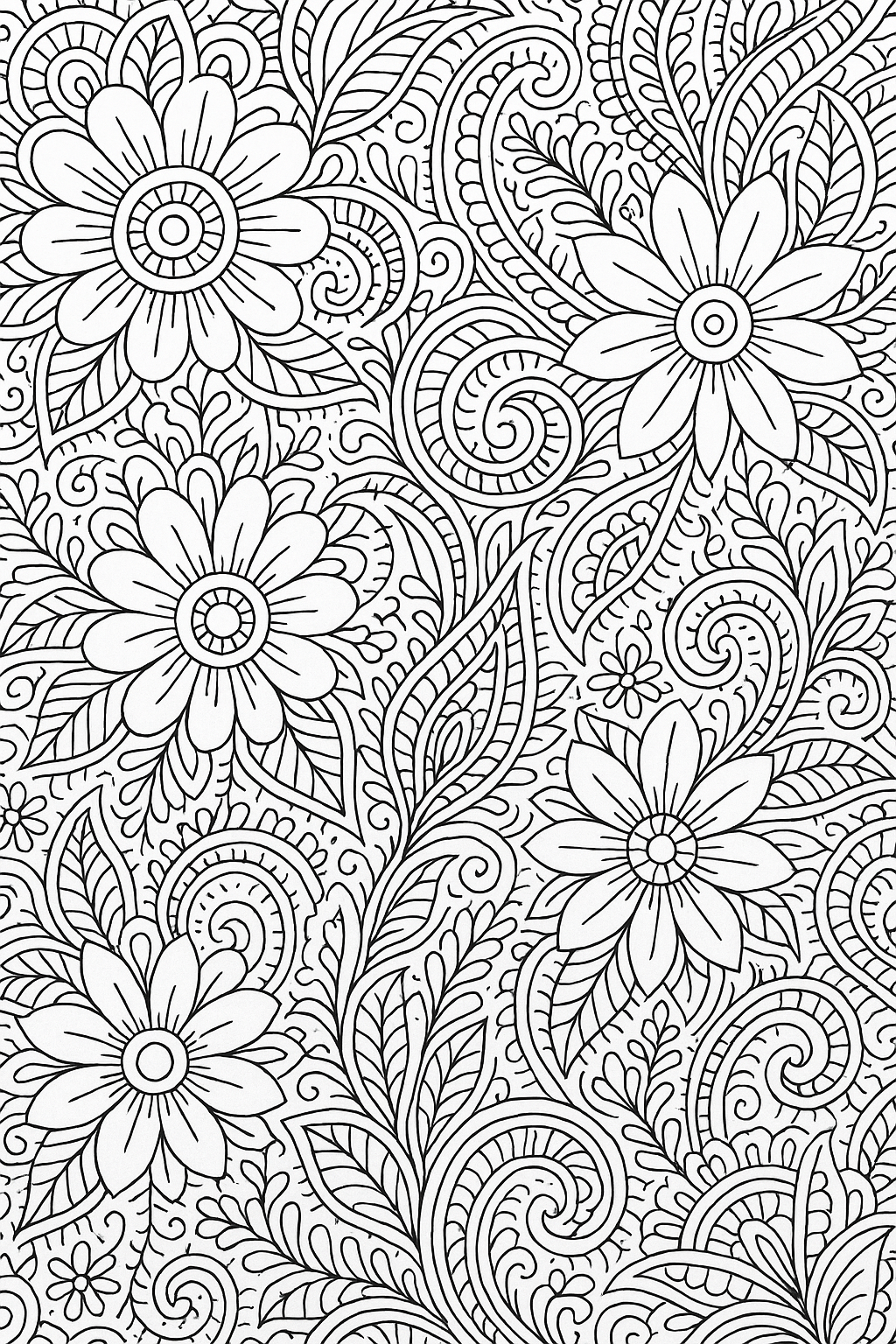 Intricate Floral Paisley Pattern Free Printable Coloring Page 