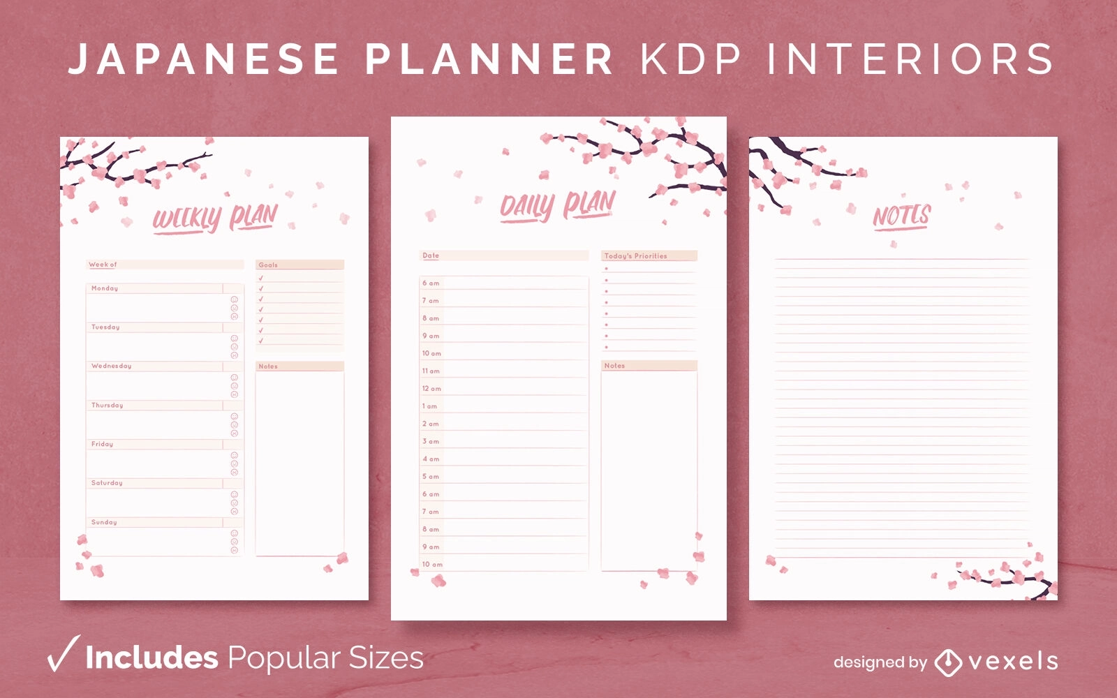 Japanese Planner Diary Design Template KDP Vector Download