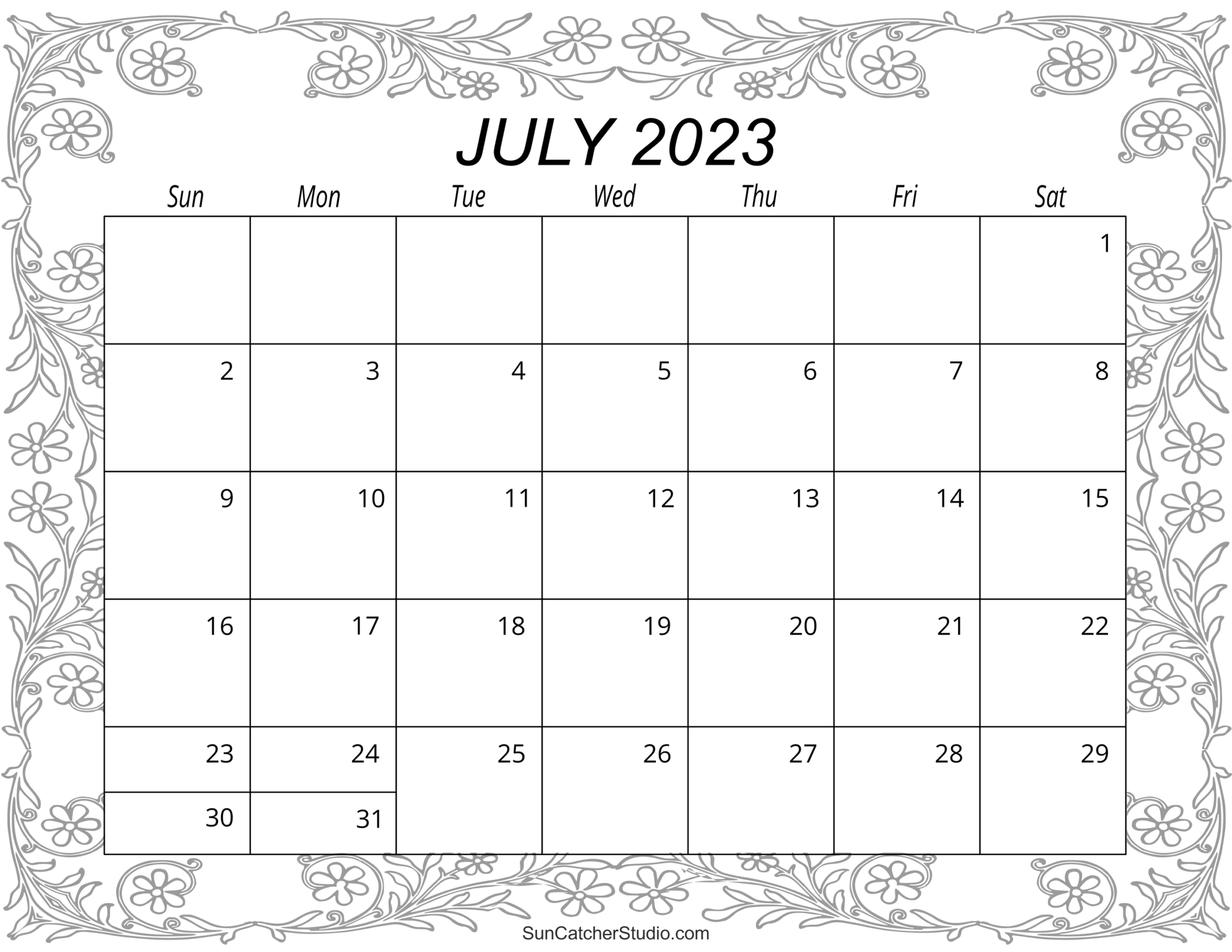 July 2023 Calendar Free Printable Free Printables Monograms 
