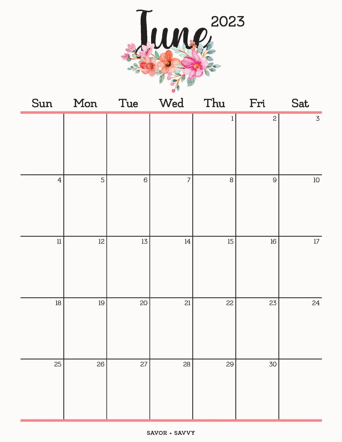 June 2023 Calendar Templates 12 Free Printables Savor Savvy