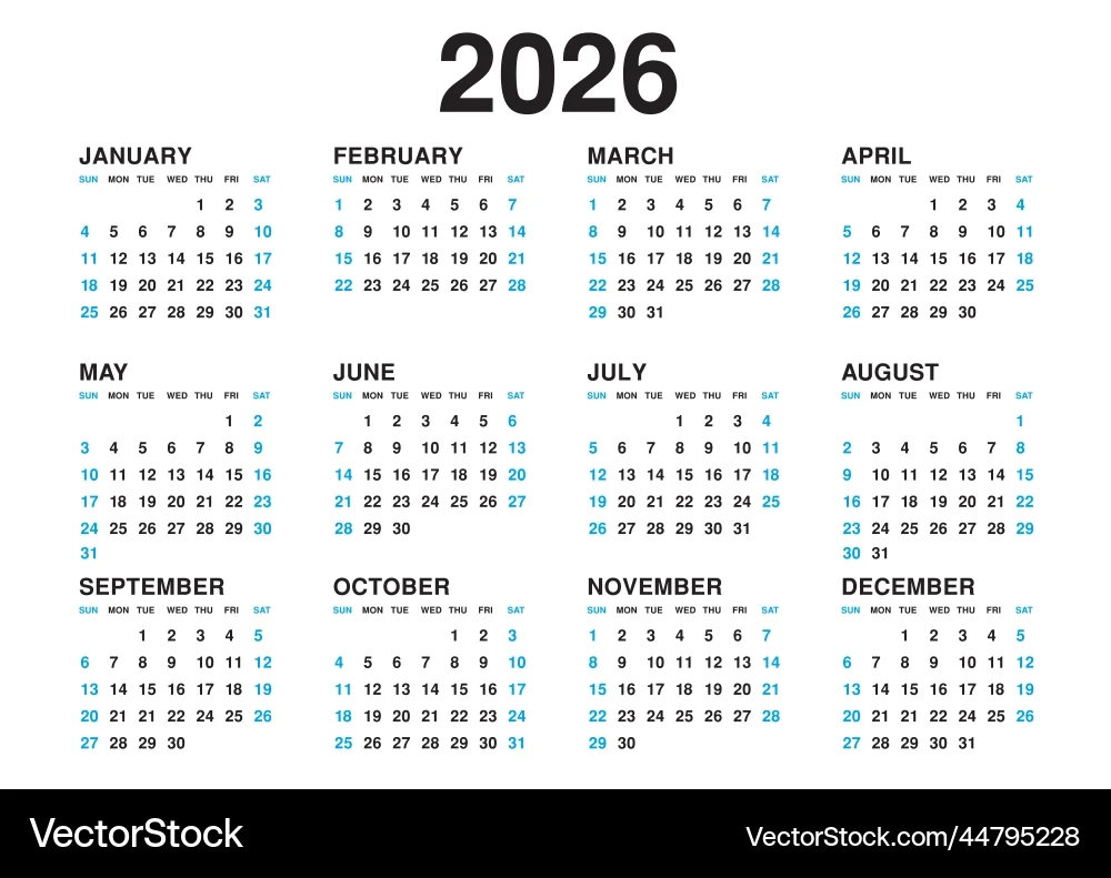 Kalender 2026 Vorlage Einfaches Minimales Design Vektorbild