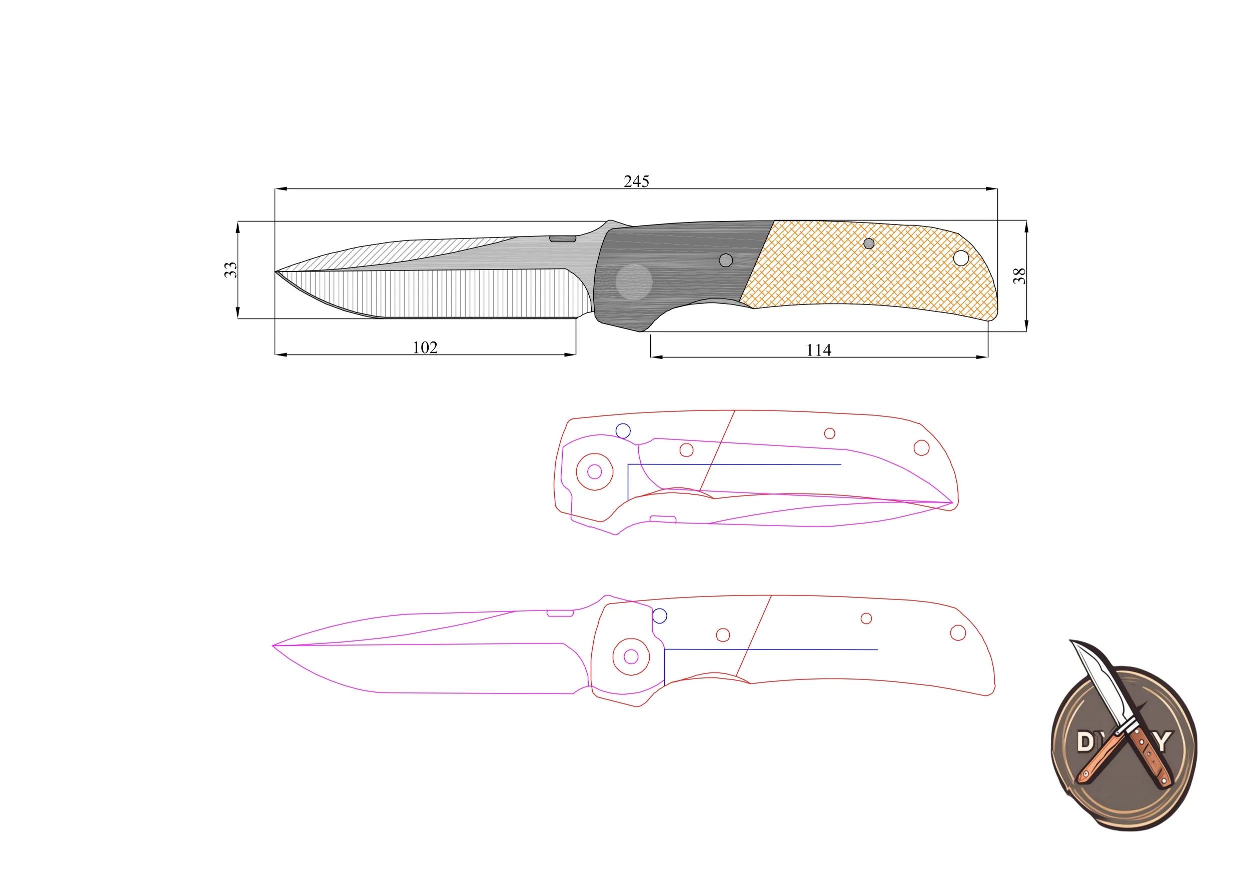 Knife Drawing Sketch Printable Templates Custom Knife Plans 