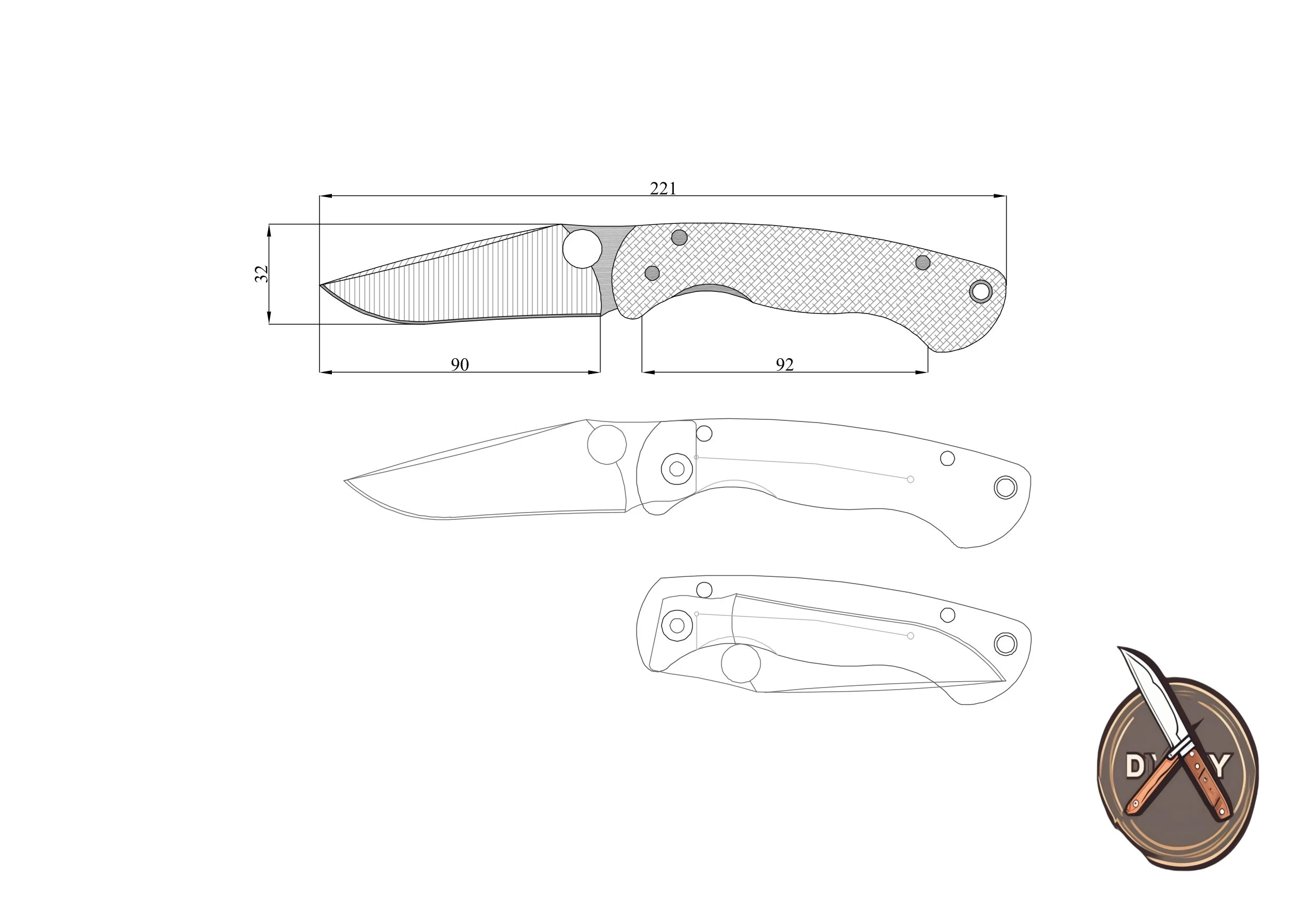 Knife Drawing Sketch Printable Templates Custom Knife Plans 