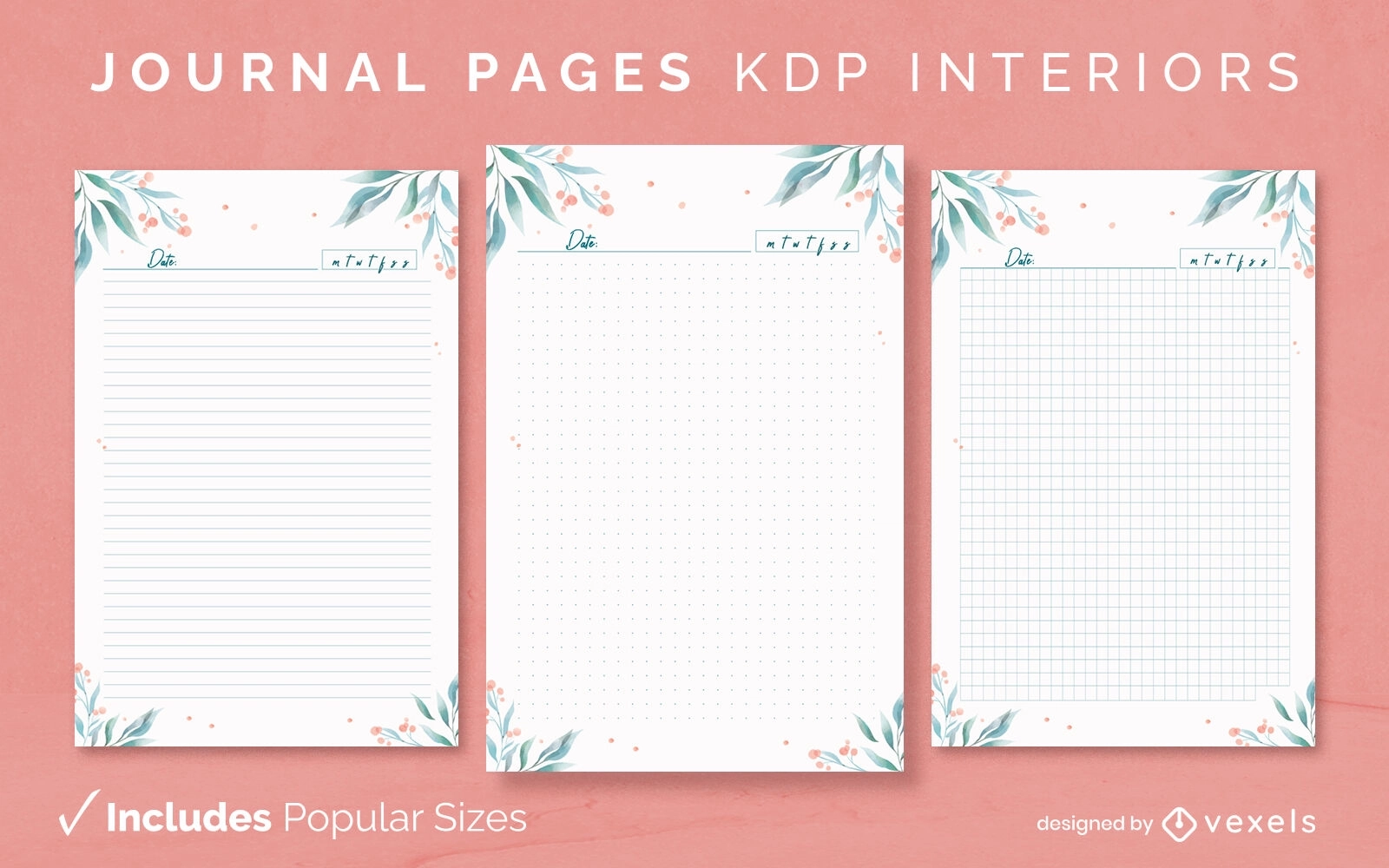 Leaves Blank Pages Journal Design Template KDP Vector Download