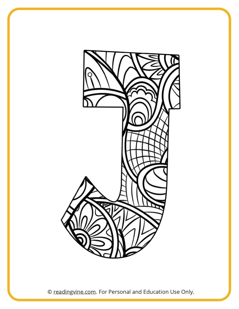 Letter J Designed Coloring Page Printable
