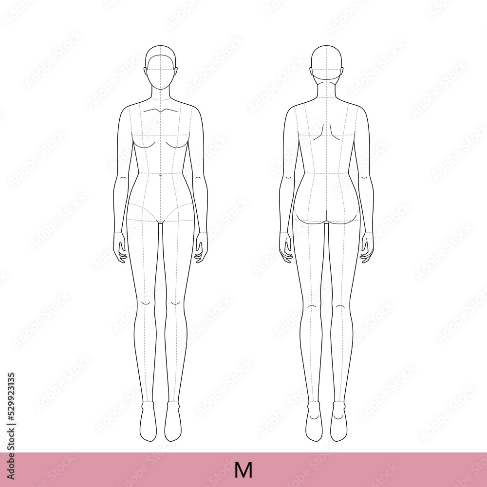 M Size Women Fashion Template 9 Nine Head Croquis Lady Model With 
