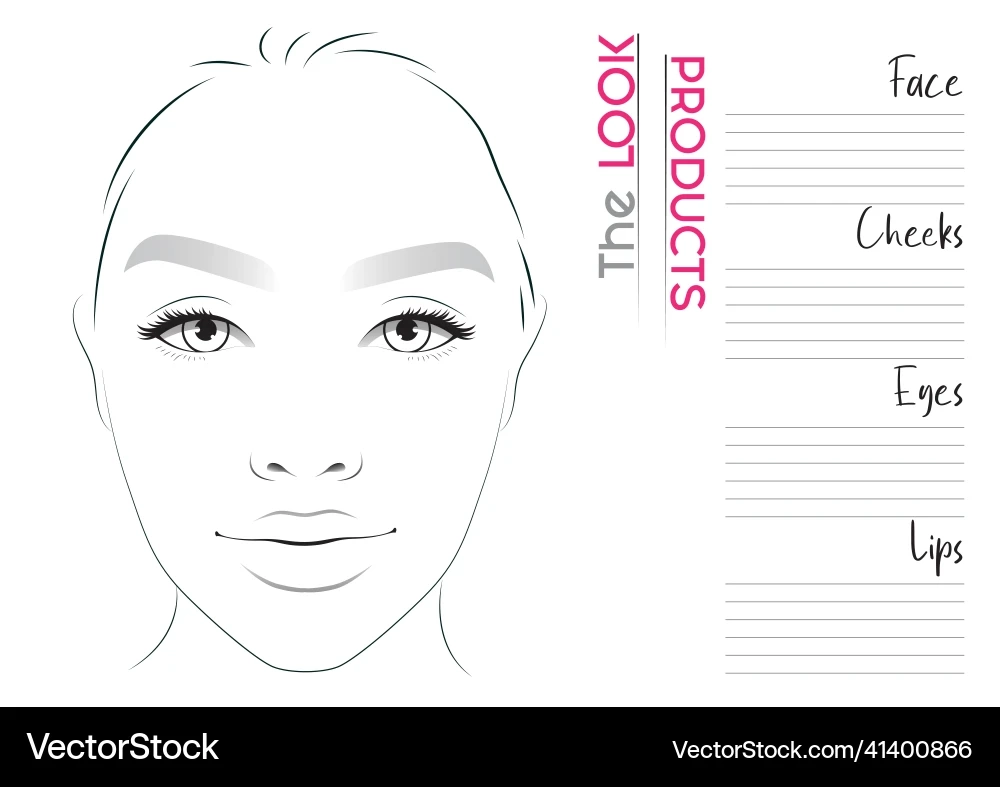 Makeup Artist Face Chart Blank Template Royalty Free Vector