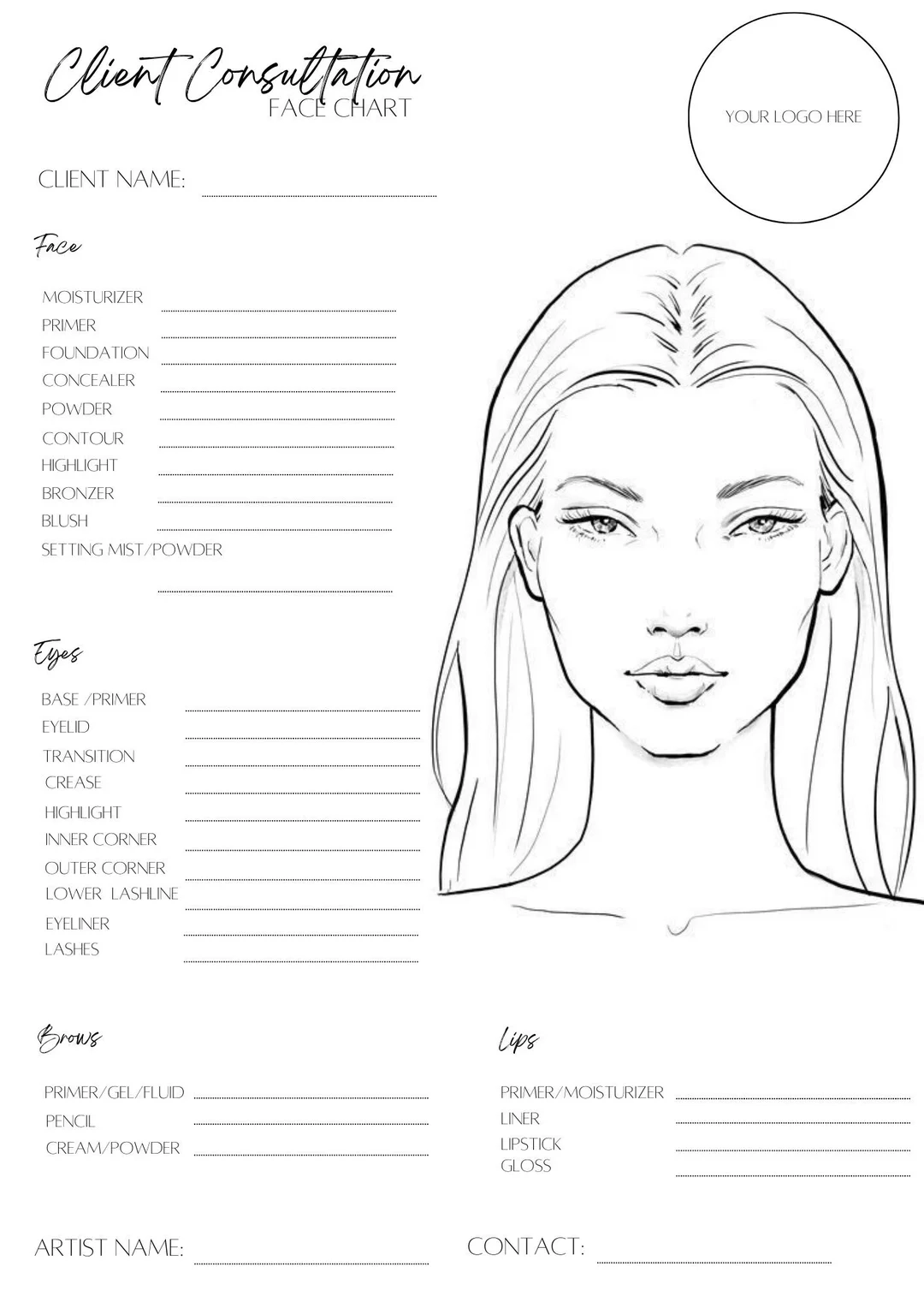 Makeup Face Chart Gesichtskarte bungsbl tter Bedruckbare Make 