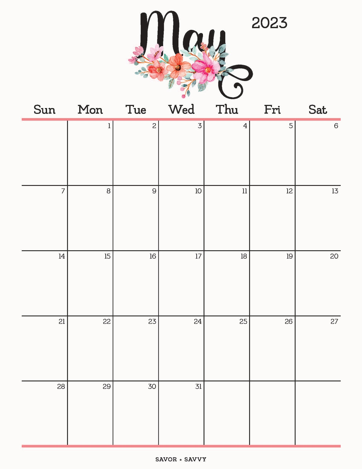 May 2023 Calendar Templates 12 Free Printables Savor Savvy