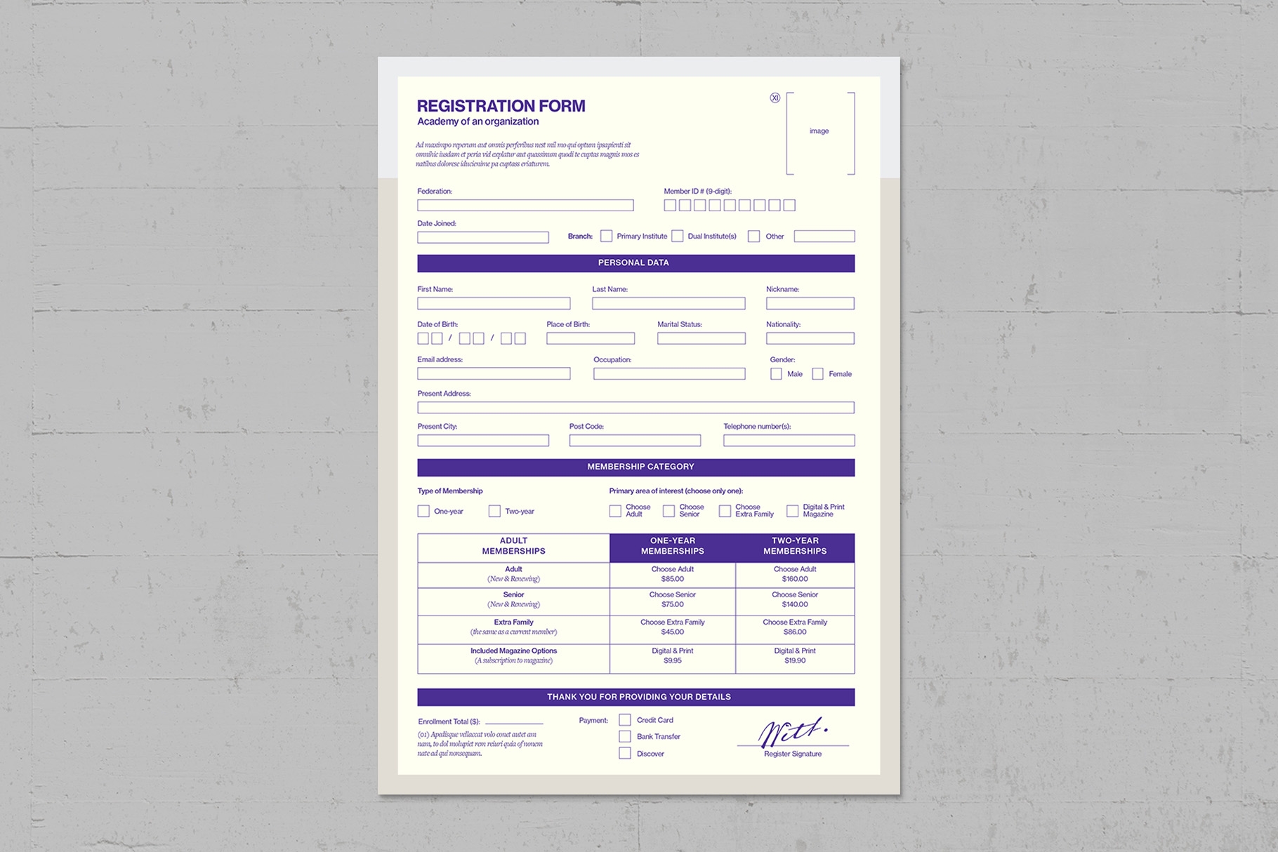Professionally Designed Printable Registration Form Templates