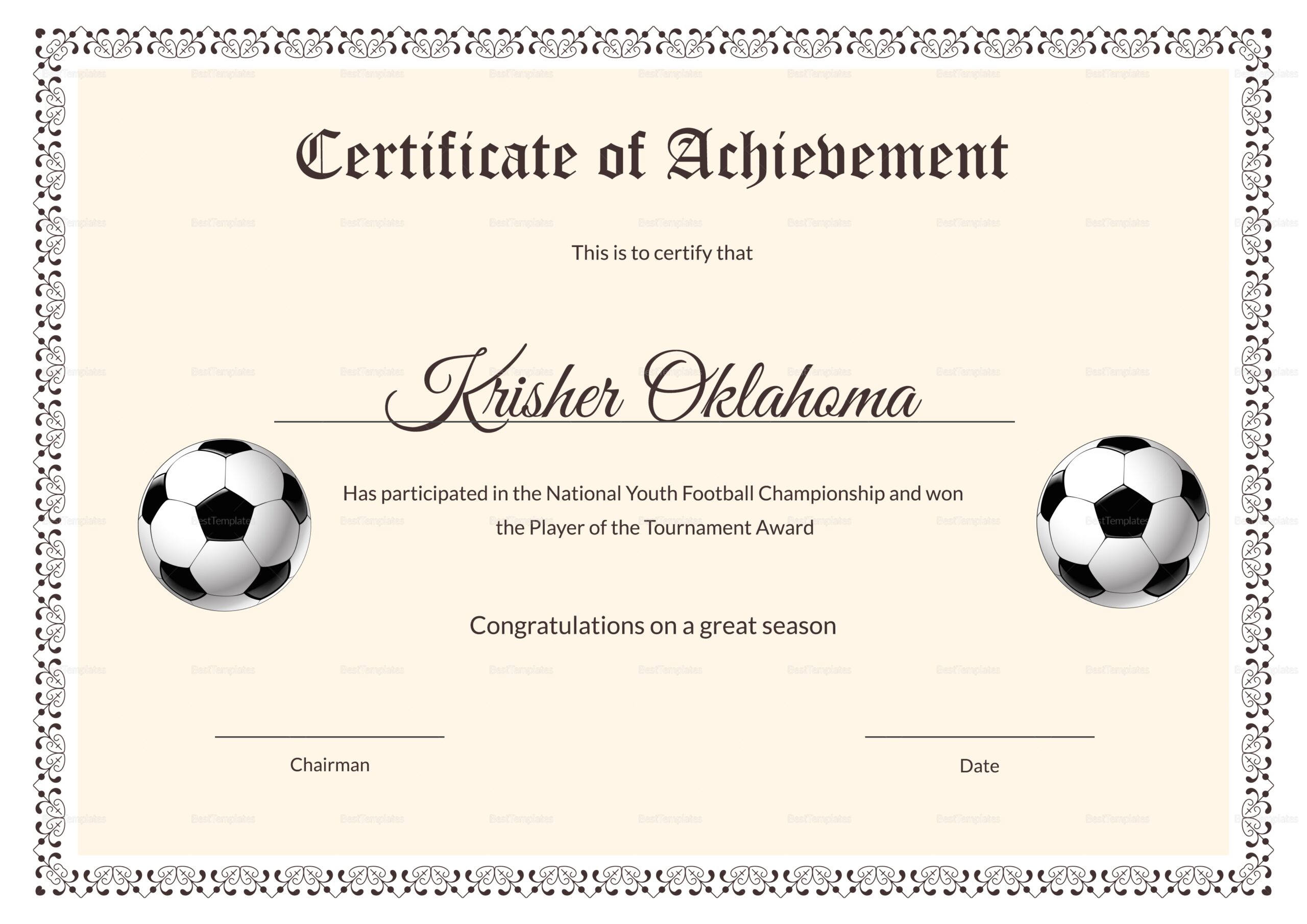 Printable Football Certificate Design