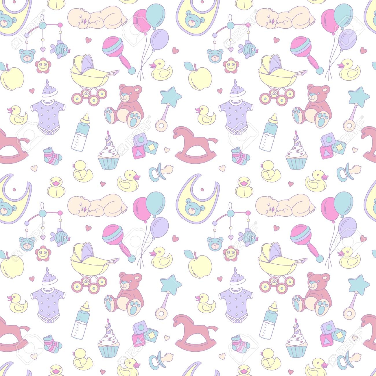 Newborn Baby Shower Seamless Pattern For Textile Print Greeting 