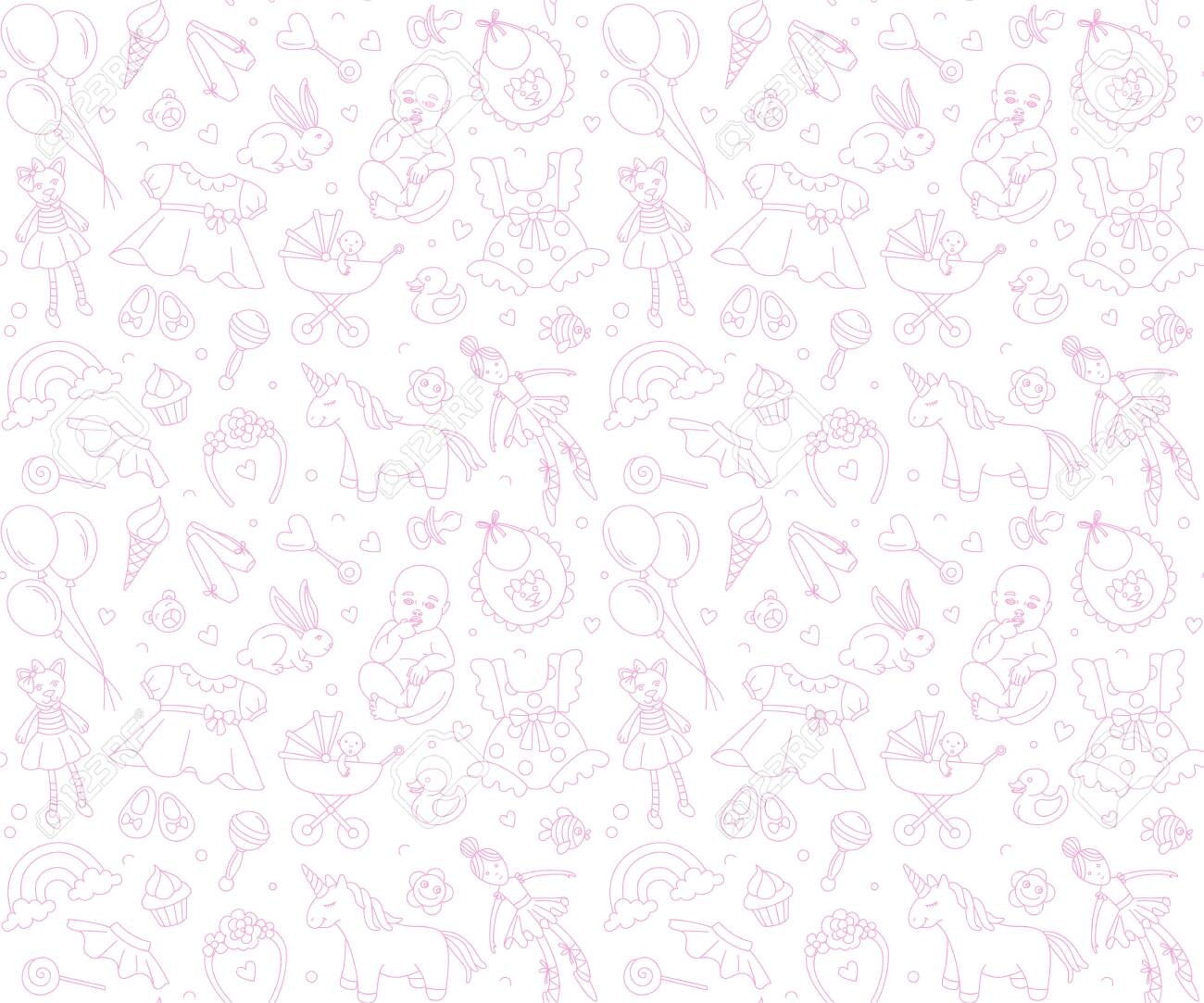 Newborn Girl Baby Shower Seamless Pattern For Textile Print 