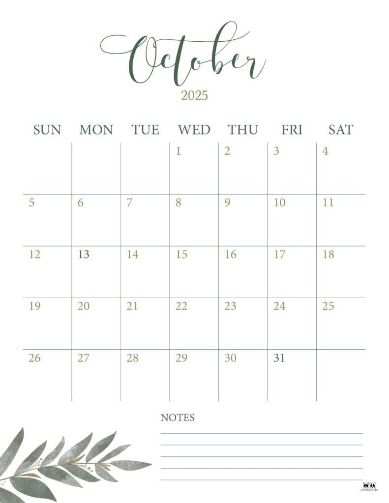 October 2025 Calendars 107 FREE Printables Printabulls