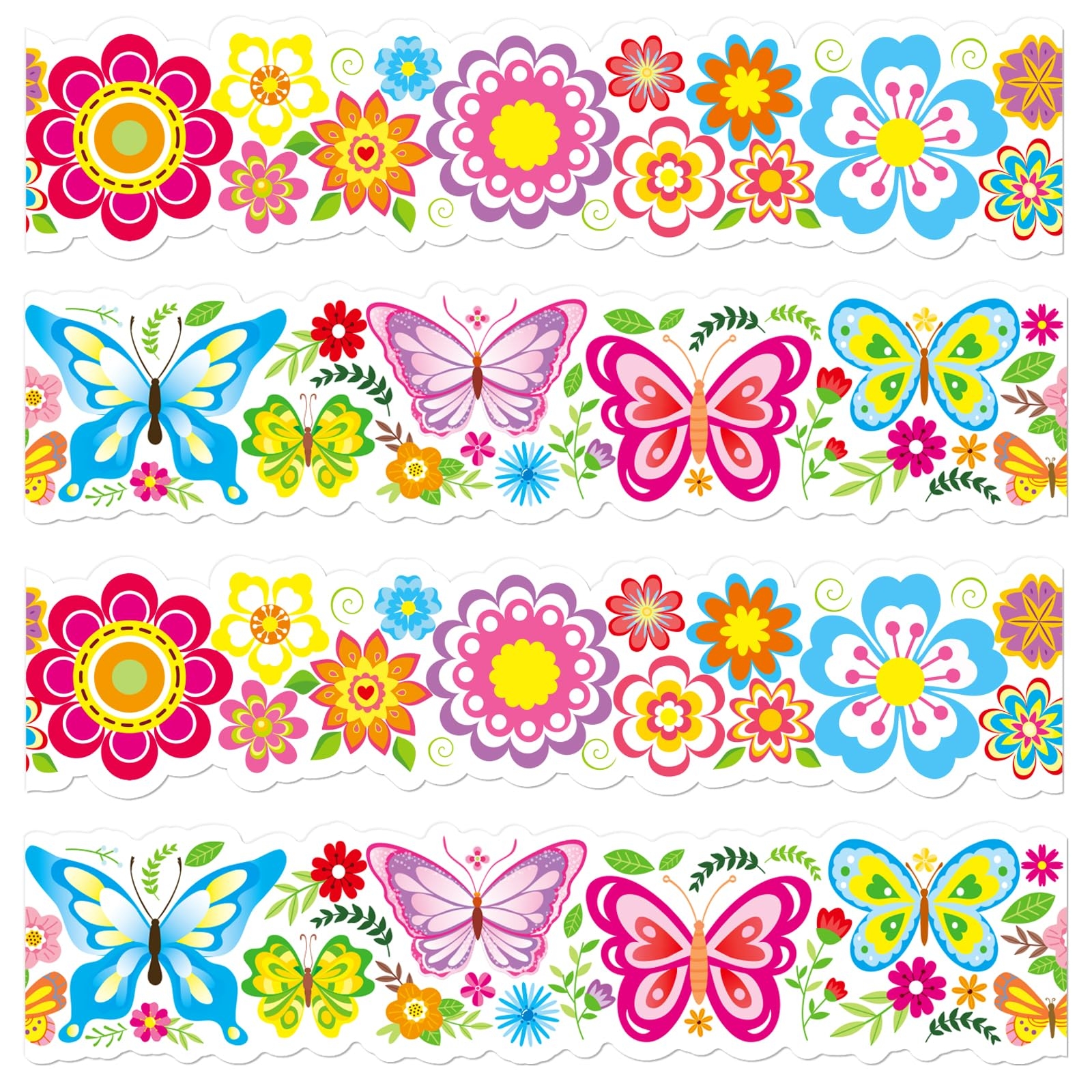 Omlisca Spring Bulletin Boards 24m Die Cut Flowers Butterfly Bulletin Border Floral Cutouts Floral Border Classroom Decorations Wall Stickers 