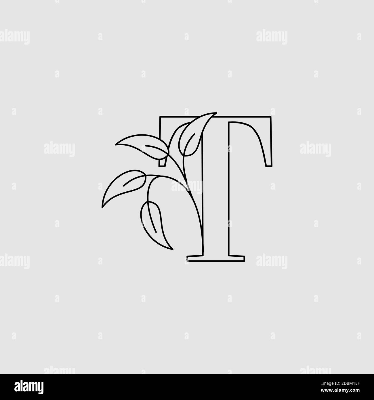 Outline Letter T Initial Logo Icon Monogram Nature Leaves Template 