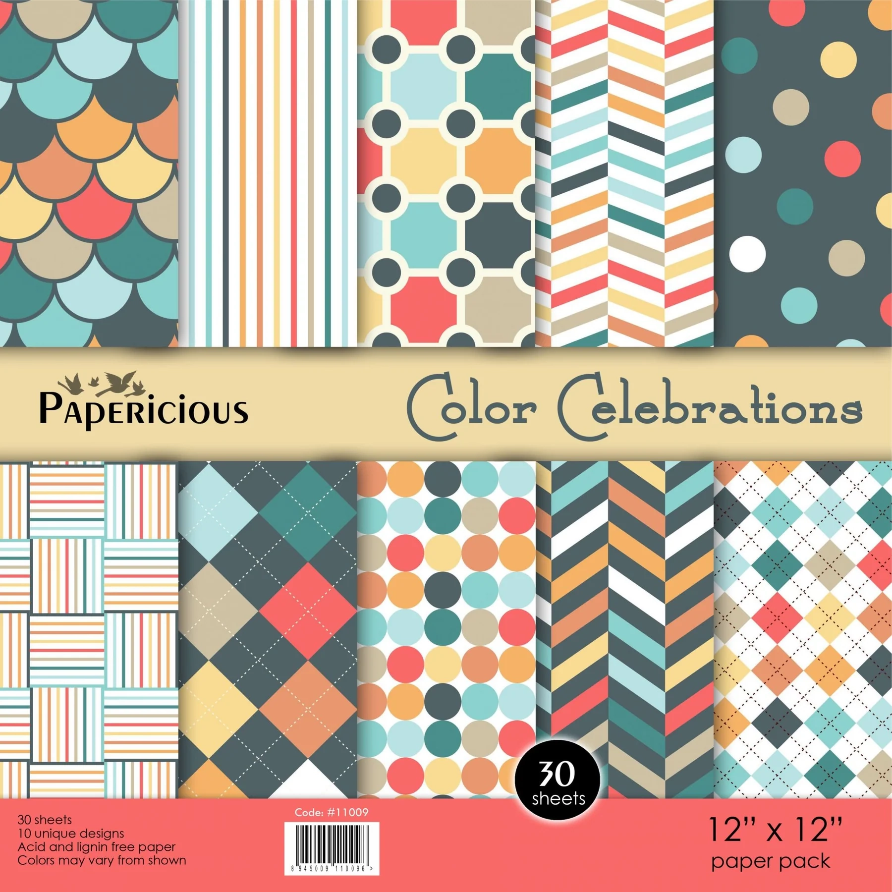 PAPERICIOUS Color Celebration Designer Pattern Printed Scrapbook P
