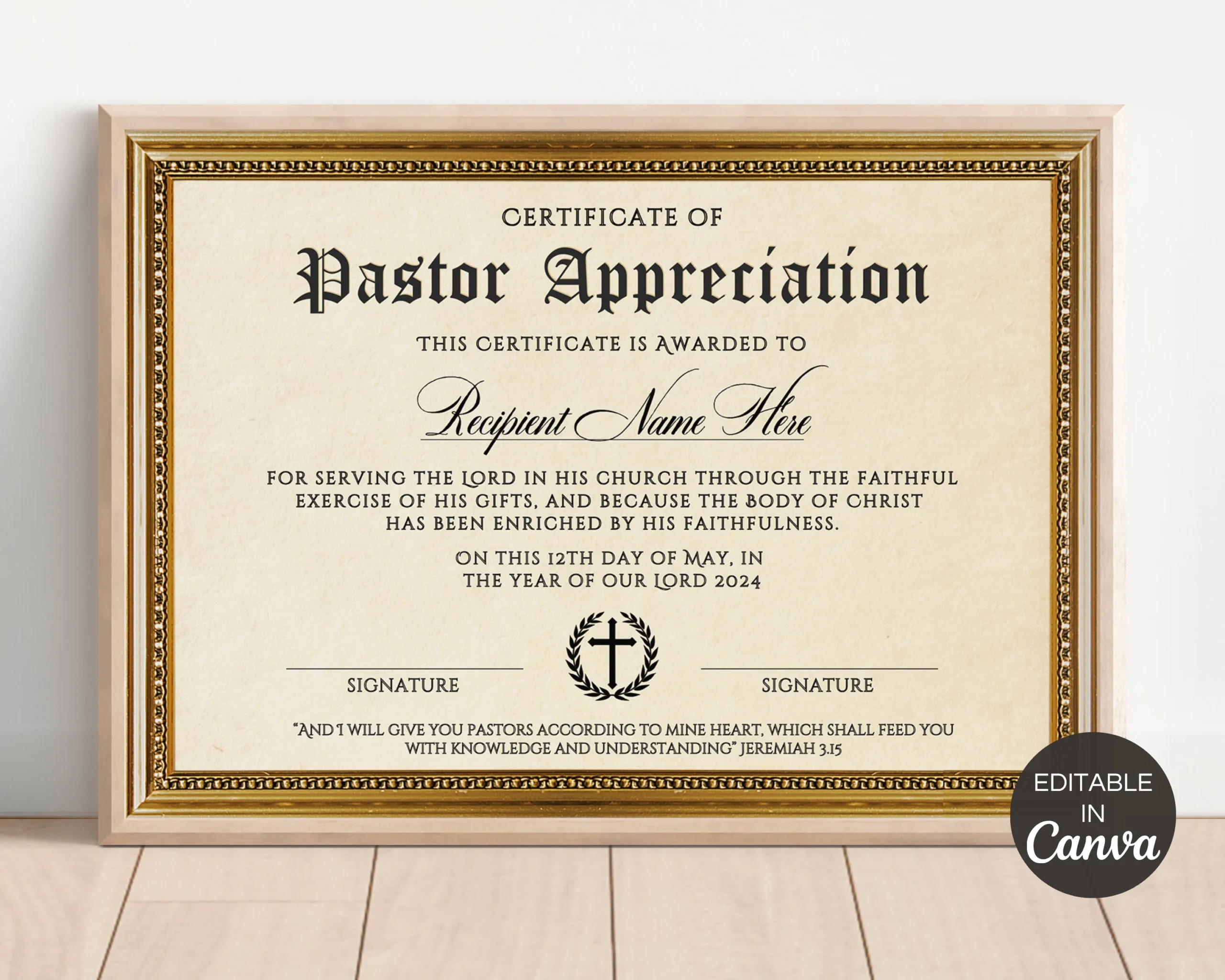 Pastor Appreciation Certificate Editable Pastor Certificate Of 