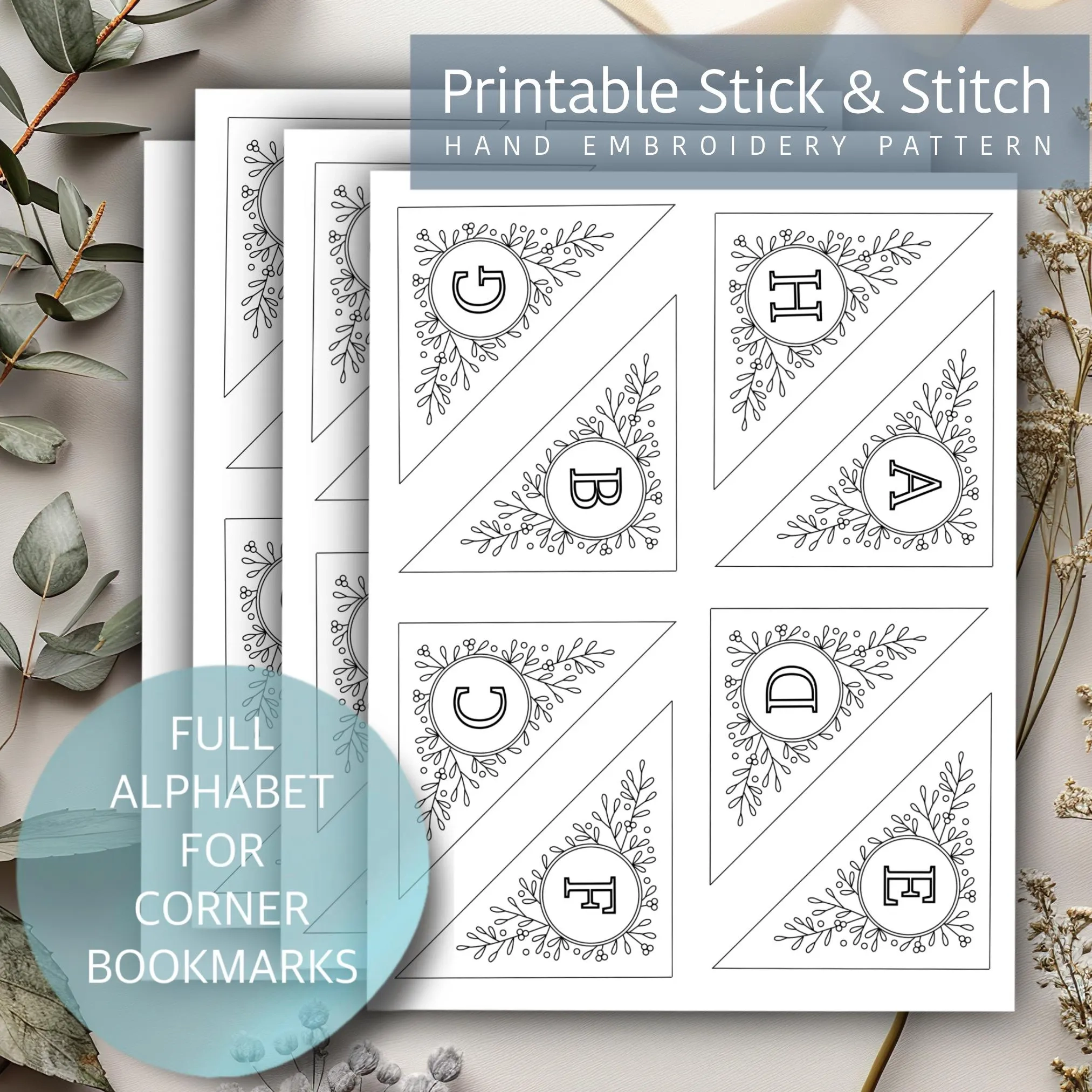 Personalized Corner Bookmark Pattern Printable Embroidery Letter 