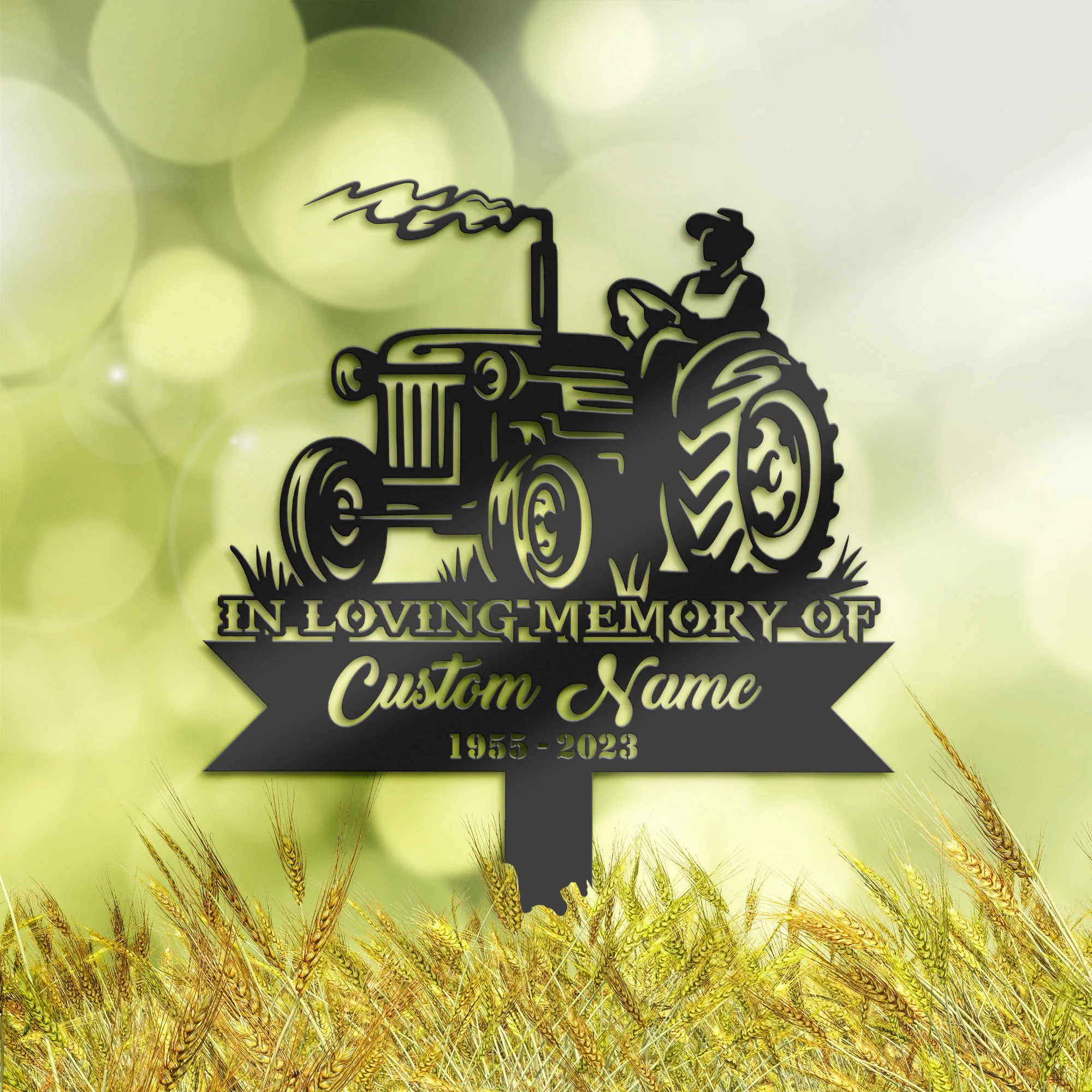 Personalized Farmer On Tractor Memorial Stake Metal Stake 
