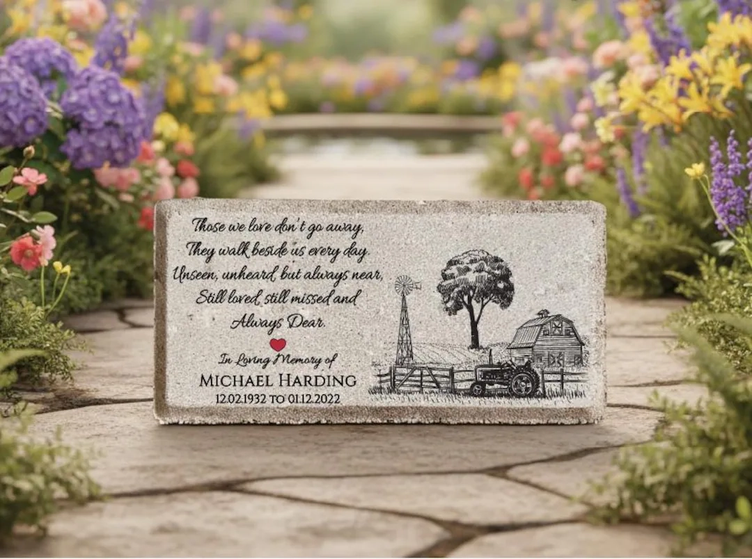Personalized Memorial Stone Farm Tractor Barn Family Loss 