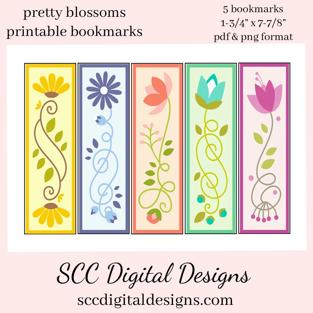 Pretty Blossoms Printable Bookmarks School Holiday Party Gift 