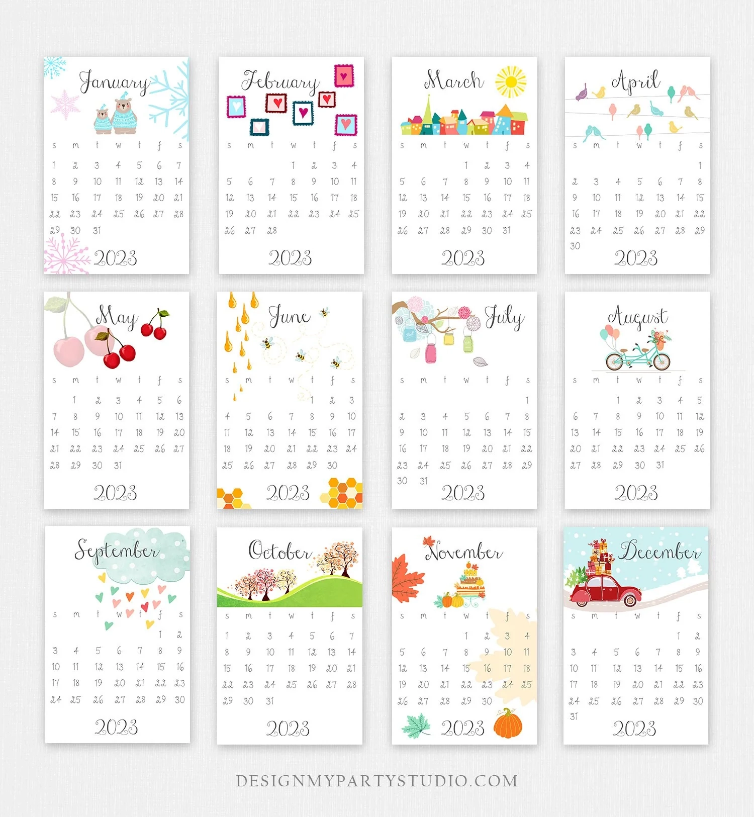 PRINTABLE 2023 Calendar Wall Calendar Desk Calendar Classroom 