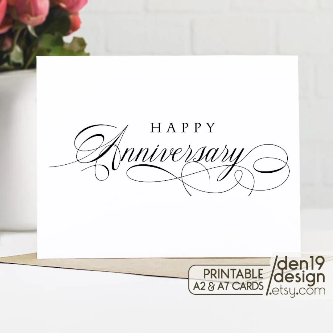 Printable Anniversary Card Elegant Script PDF Etsy